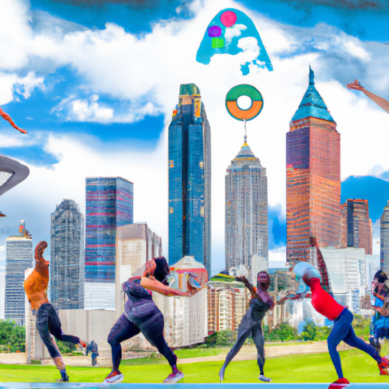 An image featuring a diverse group of Atlanta residents smiling and engaged in various activities, such as jogging, yoga, and playing sports, symbolizing their protection and well-being provided by Atlanta's top health insurance plans